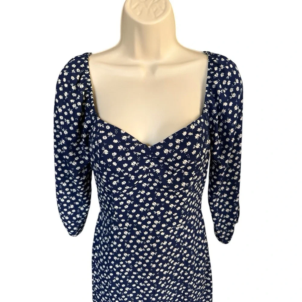 Trixxi Midi Floral Dress Navy Prairie Peasant Earthy Wanderlust Farmcore Size Sm